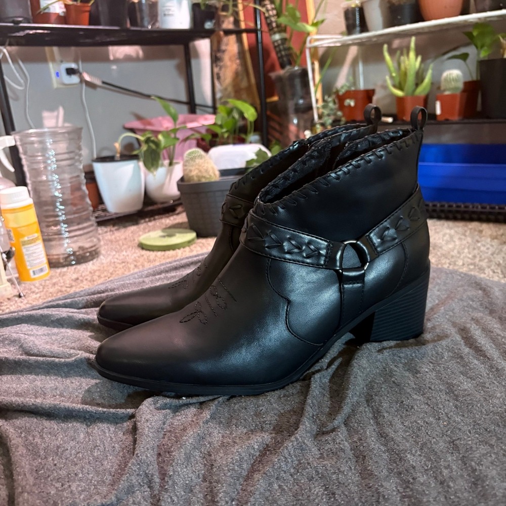 Frye and Co Black Paloma Western Ankle Booties Women's 11M Leather Pointed Toe - Picture 5 of 9